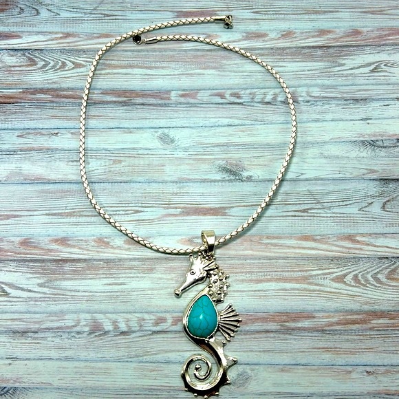 Handmade Nautical Seahorse Necklace with Turquoise & Magnetic Closure! - Picture 7 of 10